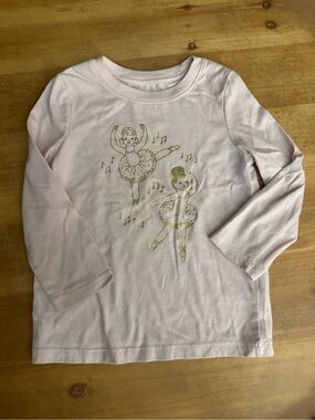 Cat & Jack Light Pink Long-Sleeve Tee with Gold Ballerina Print